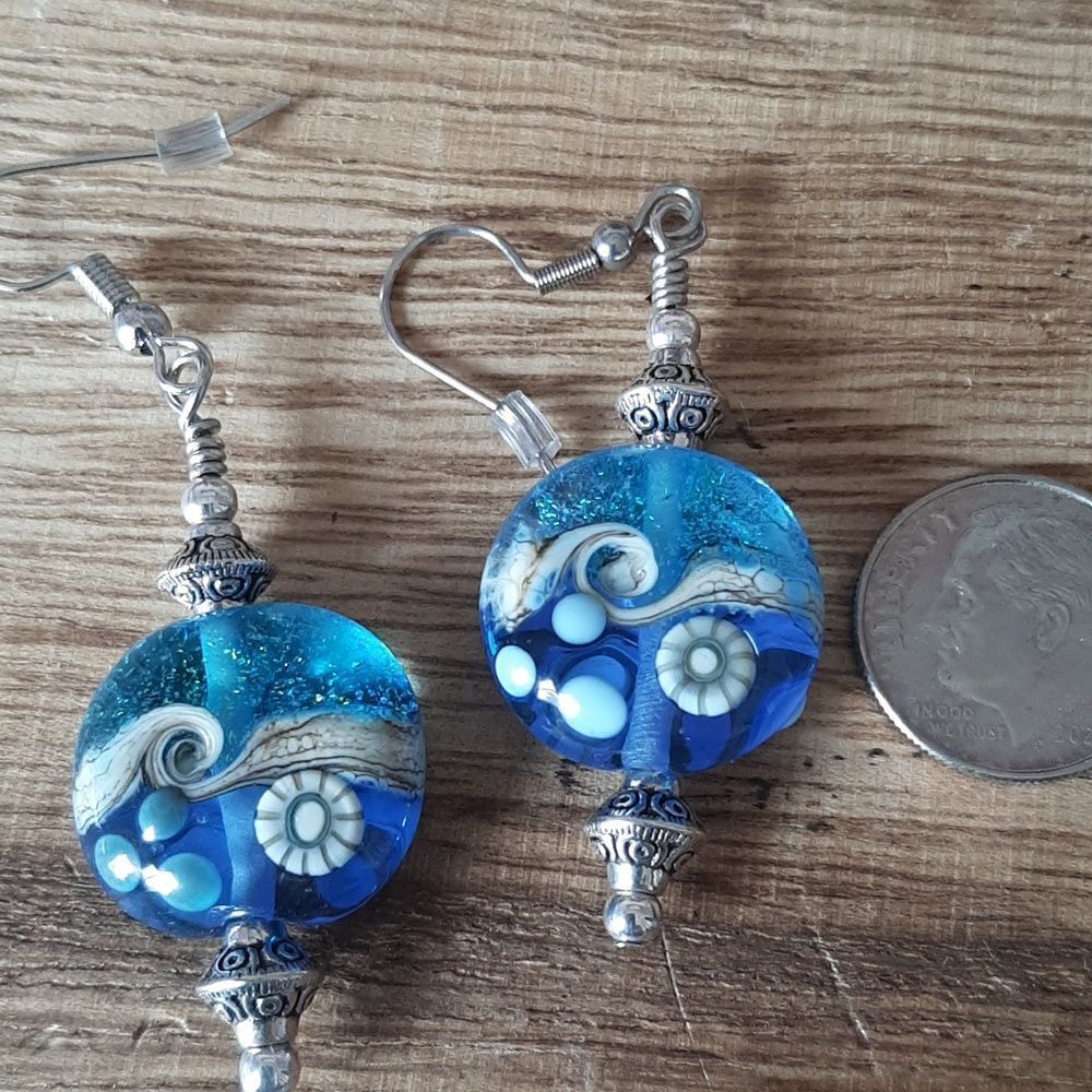 Lampwork Glass Ocean Spree Drop Earrings - Picture 4 of 4